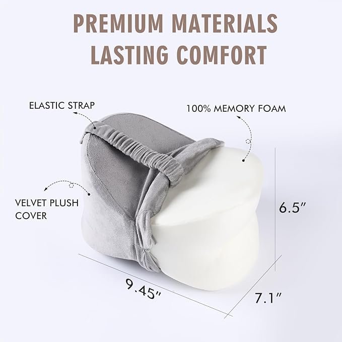 Knee Pillow for Side Sleepers Sciatica Pain Relief - Memory Foam Support Pillows Between Legs with Non-Slip Strap, Spine Alignment for Pregnancy, Hip, Knee, Back Pain