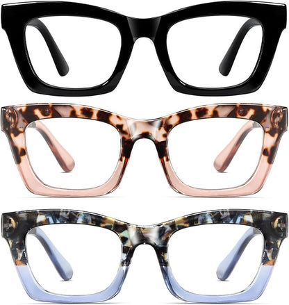 Hubeye Oprah Style Reading Glasses for Women Men Blue Light Blocking Computer Square Readers with Spring Hinge