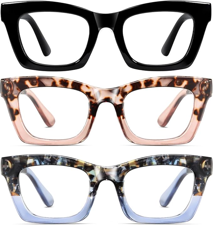Hubeye Oprah Style Reading Glasses for Women Men Blue Light Blocking Computer Square Readers with Spring Hinge