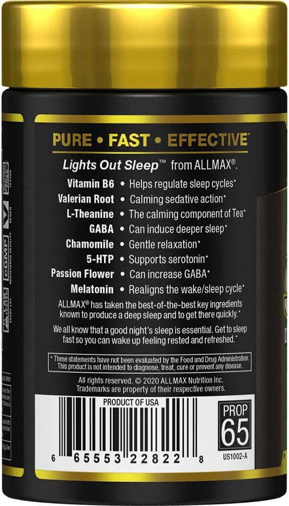 ALLMAX Light’S Out Sleep - 60 Capsules - Promotes Rest & Relaxation - with Vitamin B6, L-Theanine, Chamomile & Melatonin - 30 Servings