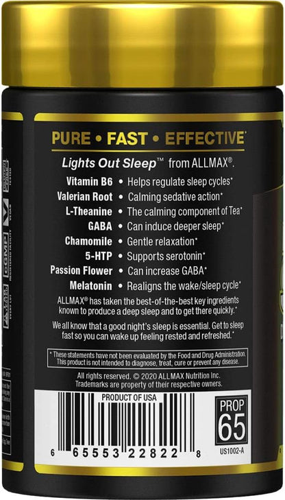 ALLMAX Light’S Out Sleep - 60 Capsules - Promotes Rest & Relaxation - with Vitamin B6, L-Theanine, Chamomile & Melatonin - 30 Servings