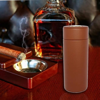 AMANCY Practical Travel 5 Cigar Humidor,Compact Brown Leather Cedar Wood Lined Cigar jar, Portable Cigar Case with Humidifier