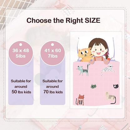 Uttermara Weighted Blanket 7 lbs, Ultra Cozy Minky Fleece and Cotton Sided with Cartoon Patterns, Reversible Heavy Blanket Great for Calming and Sleeping, 36x48 inches, Pink Cat