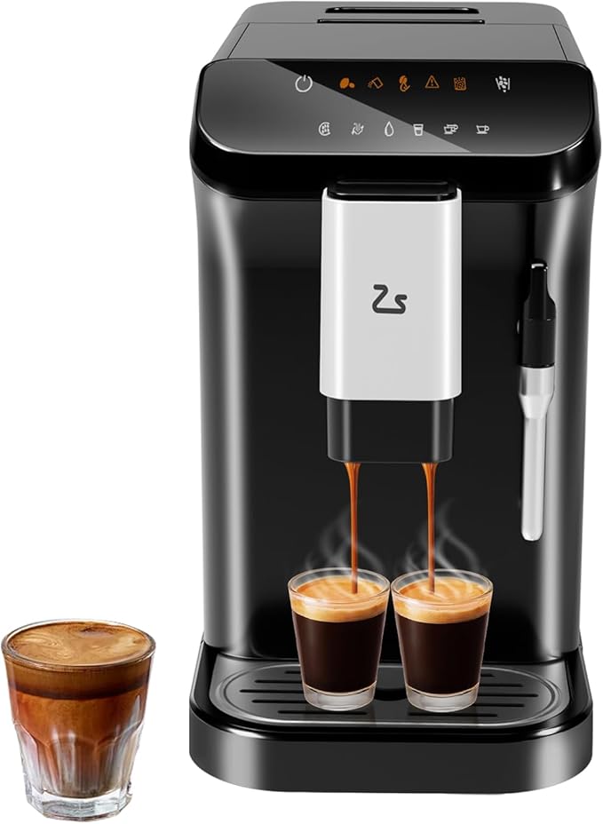 Fully Automatic Coffee Machine, 20 Bar Professional Espresso Machine with Grinder & Milk Frother, 1-15 Adjustable Grind Size Levels, 1.5L Water Tank, Cappuccino & Latte Machine for Home