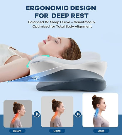 DONAMA Cervical Pillow for Neck and Shoulder,Contour Memory Foam Pillow,Ergonomic Neck Support Pillow for Side Back Stomach Sleepers with Pillowcase