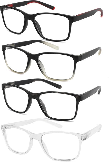 Blue Light Blocking Reading Glasses for Men,4 Pack Stylish Computer 3.75 Readers with Spring Hinges,Anti Glare/Eye Strain Filter UV Ray Magnigying Reader Eyeglasses,+3.75 Magnification Strength