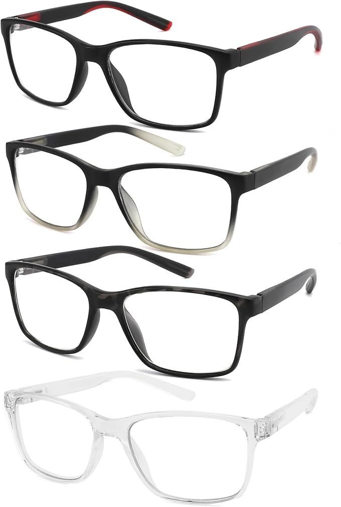 Blue Light Blocking Reading Glasses for Men,4 Pack Stylish Computer 1.75 Readers with Spring Hinges,Anti Glare/Eye Strain Filter UV Ray Magnigying Reader Eyeglasses,+1.75 Magnification Strength