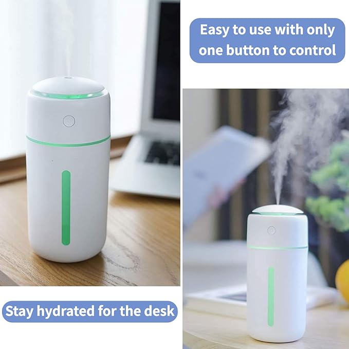 Personal Ultrasonic Cool Mist Humidifier for Car Bedroom Office, Portable Rechargeable Travel Humidifier for Car & Desk, with 7 Color Lights, Battery Powered