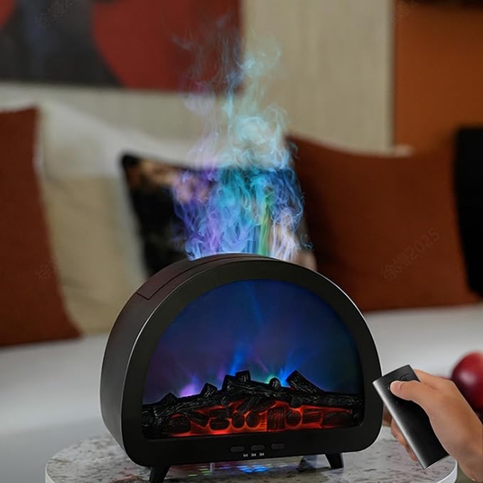 Fireplace Flame Air Diffuser Humidifier,12 Colors Aromatherapy Essential Oil Diffuser,200ml Ultrasonic Cool Mist Humidifier with Remote,3 Gears Timer Shutdown for Home, Bedroom, Office,Yoga (A)