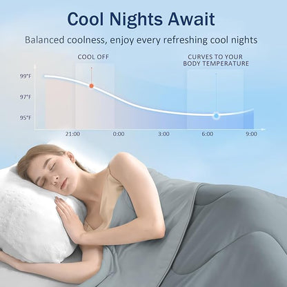 Soft Cooling Comforter, Full/Queen Cooling Blankets for Hot Sleepers, Double-Sided All-Season Cold Breathable Lightweight Blanket for Night Sweats, Medium Gray, 90''x90''