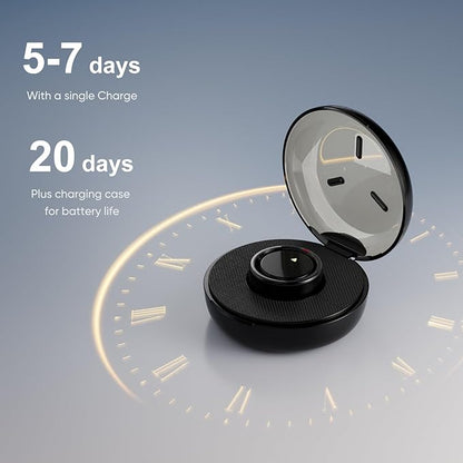 Smart Ring for Women Men- Sleep/Fitness/Stress/Heart Rate Tracker- Menstrual Records - 7 Days Battery Life - Wireless Charging - No APP Subscription - iOS & Android Compatible (Black, Size 10)
