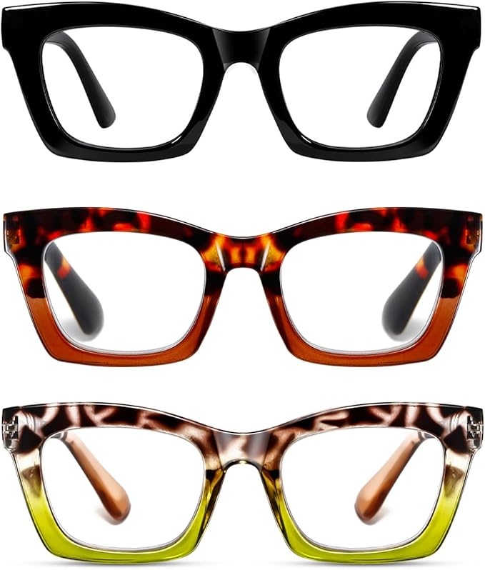 Hubeye Oprah Style Reading Glasses for Women Men Blue Light Blocking Computer Square Readers with Spring Hinge