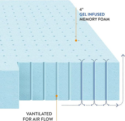Best Price Mattress 4 Inch Ventilated Memory Foam Mattress Topper, Cooling Gel Infusion, CertiPUR-US Certified, Dorm Essentials, Twin XL