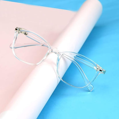 VisionGlobal Blue Light Blocking Glasses for Women, Anti Eyestrain, Computer Reading, TV Glasses, Stylish Square Frame, Anti Glare(Clear,+5.75 Magnification)