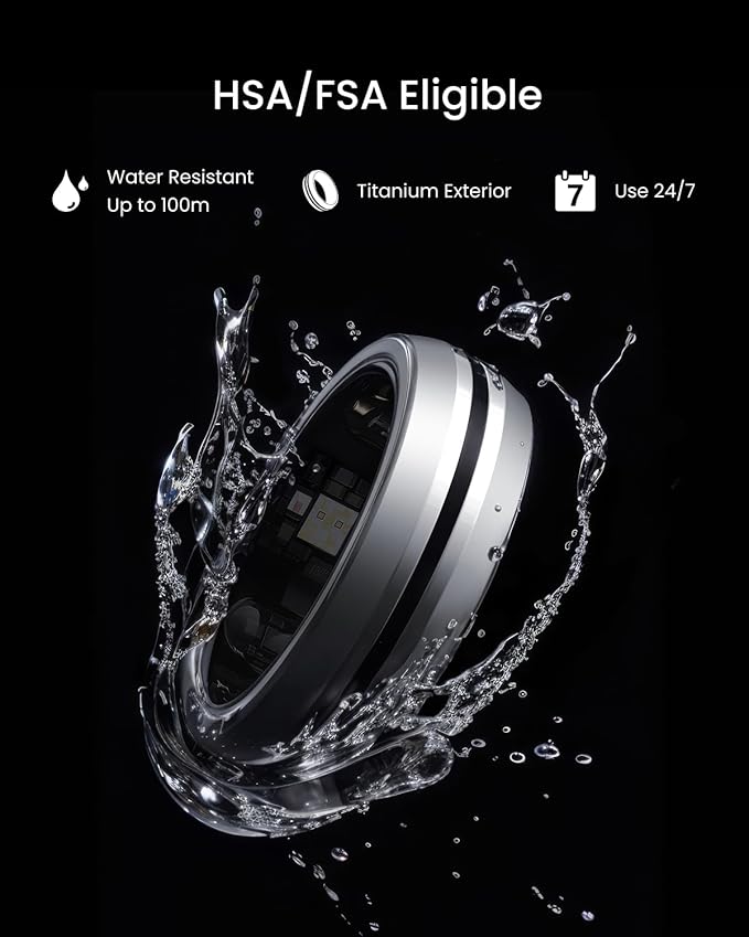 RENPHO Lynx Smart Ring-All Day Sleep & Activity Tracking, Includes Charging Case, Gifts for Men, 7-Day Battery Life, Subscription-Free App for iOS & Android, Size Before You Buy (Silver, Size 10)