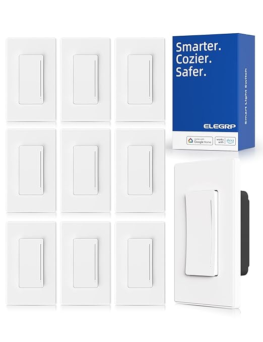 ELEGRP Smart Dimmer Light Switch DTR30, Single Pole or 3 Way, 2.4GHz Wi-Fi Touch Dimmer Compatible with Alexa/Google Assistant, Needs Neutral Wire, No Hub Required, UL Listed, Matte Black, 10 Pack