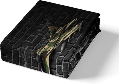 Manfei Tank Sheet Set Full Size, Army Camo Tank Aircraft Bedding Set for Kids Boys Teen Room Decor, Grey Brick Wall Print Bed Sheet Set 4pcs with Deep Pocket Fitted Sheet + Flat Sheet + 2 Pillowcases