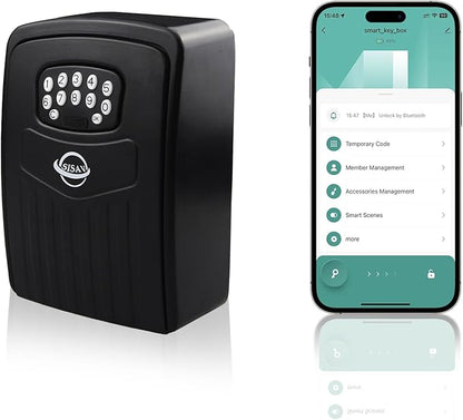 Smart Bluetooth Key Lock Box,Remote Access via App/Code,Resettable 6-Digit Combination,Large Capacity for 5 Keys,Wall-Mounted,No WiFi Needed,Black