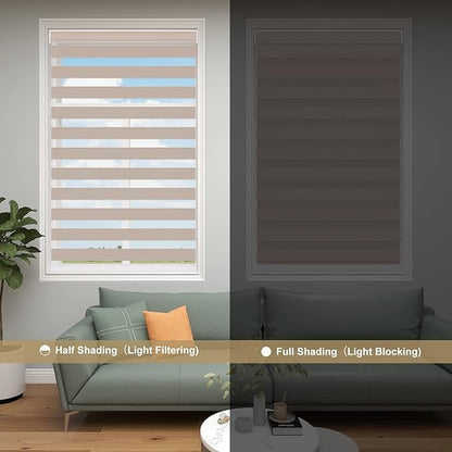 Changshade Cordless Blackout Zebra Blinds for Indoor Windows Sliding Glass Doors, Custom Size Zebra Roller Shades Dual Layer Fabric Light Blocking Darkening for Living Room, Bedroom, Bathroom, Beige