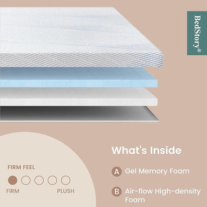 BedStory 3 Inch Extra Firm Mattress Topper King Size, Pain-Relief Memory Foam Bed Topper, Cooling Gel High-Density Mattress Pad, Skin-Friendly Washable Cover, CertiPUR-US Certified
