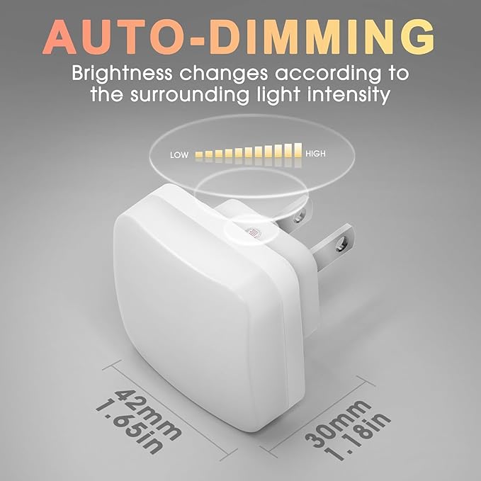 LED Night Light Plug into Wall, 2 Pack, Nightlights With Light Sensor Dusk to Dawn, 0.3W Square Plug in Night Lights for Kids, 3000K Warm White Night Light for Travel Bathroom Bedroom Kitchen
