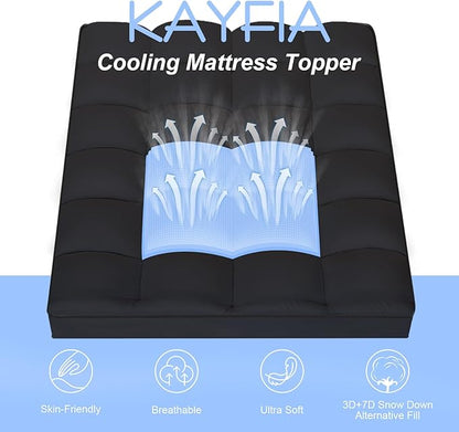 KAYFIA King Mattress Topper, Extra Thick Mattress Pad Cover for Deep Sleep,3D+7D Snow Down Alternative Fill Overfilled Plush Pillow Top Mattress with 8-23 Inch Deep Pocket-Black
