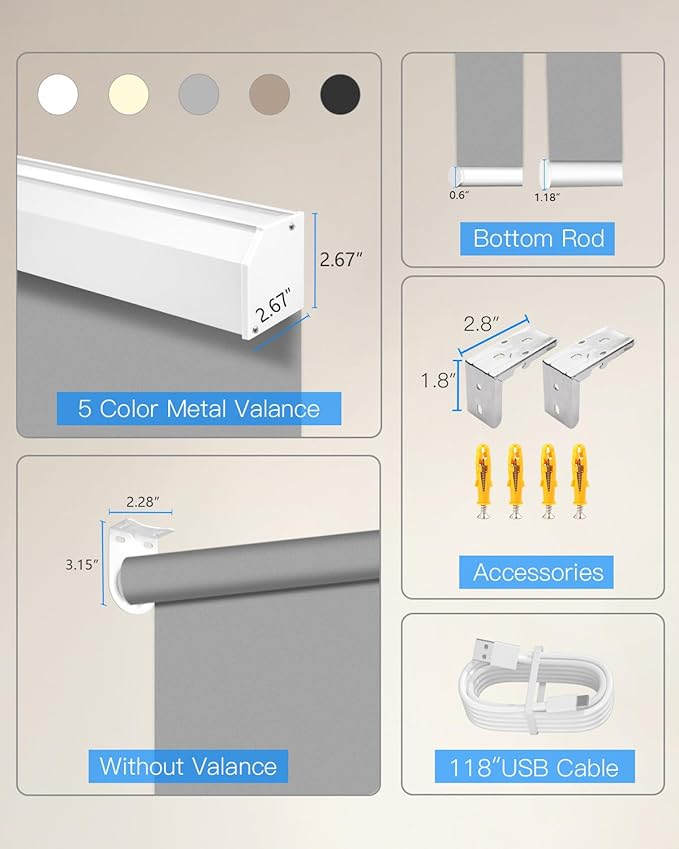 Motorized Roller Shade with Remote Control, Blackout Electric Shade for Windows Compatible with Alexa Google via Hub, Rechargeable Smart Window Blind Customized Size (Vinyl Dark Grey)
