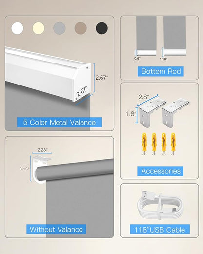 Motorized Roller Shade with Remote Control, Blackout Electric Shade for Windows Compatible with Alexa Google via Hub, Rechargeable Smart Window Blind Customized Size (Vinyl Dark Grey)