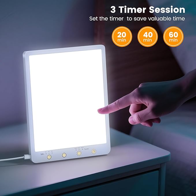 Light Therapy Lamp - 10000 Lux, 3 Light Colors, USB-Powered, Slim Design with Memory Recall, Adjustable Brightness Desk Lamp for Office, Home, or Travel (Wired Only).