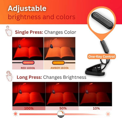 Amber Reading Light + Redlight. Giftable Blue Light Blocking Book Light for Reading in Bed