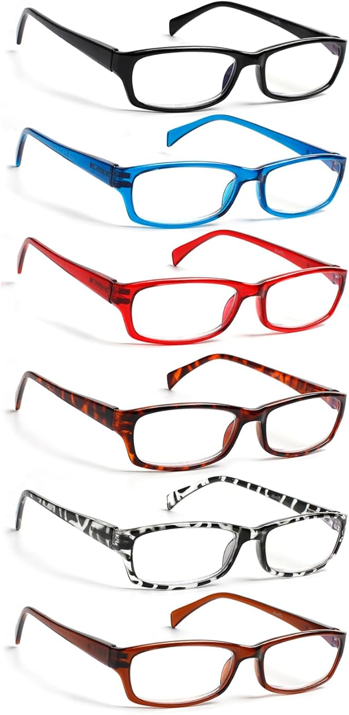 Henotin 6-Pack Reading Glasses Blue Light Blocking Anti Eyestrain Computer Reading Glasses for Women and Men Readers (Transparent White, 1.00, Diopters)