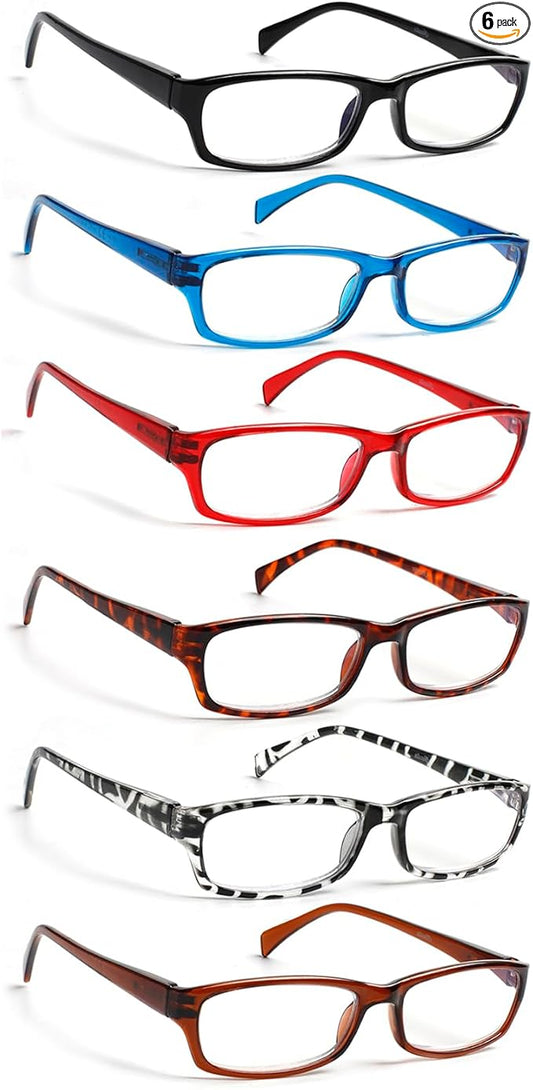 Henotin 6-Pack Reading Glasses Blue Light Blocking Anti Eyestrain Computer Reading Glasses for Women and Men Readers (Transparent White, 3.00, Diopters)