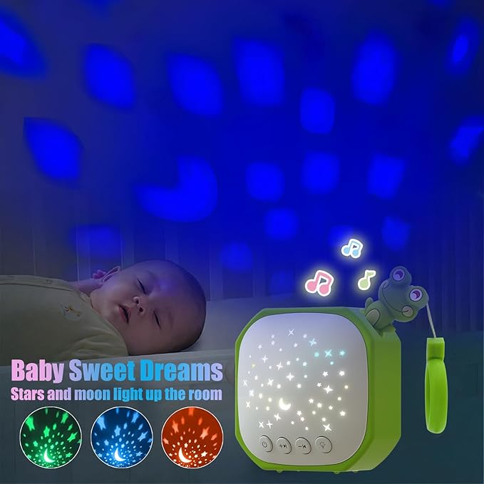 White Noise Sound Machine Baby with Star Projector | Portable Sleep Music Sound with Hook for Nursery, Bedroom, Travel, Infant, The Best Gift for Baby (Frog)