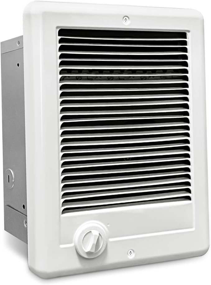 Electric Wall Heater Complete Unit with Thermostat for Indoor Use (Model: CSC152TW, Part: 67506), 5120/3840 BTU, 240/208 Volt, 1500/1125 Watt, White