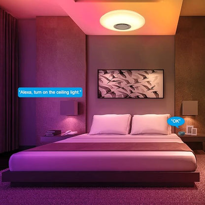 HOREVO Ceiling Lights with Bluetooth Speaker, 15 inch Smart Ceiling Lamp Compatible with Alexa and Google Home,Room Light for Bedroom, Living Room