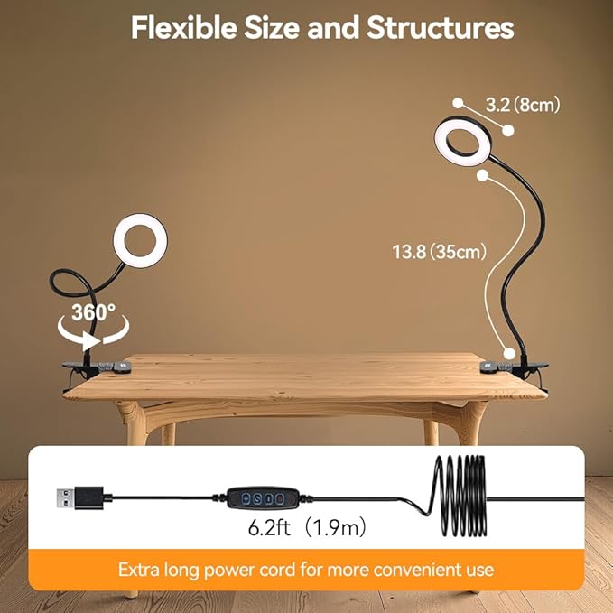 Skymore Desk Clip on Light, [3 Color Modes & 10 Brightness] LED Reading Light with Clamp, Flexible Gooseneck Book Light for Kids Reading Book in Bed, Headboard-Black
