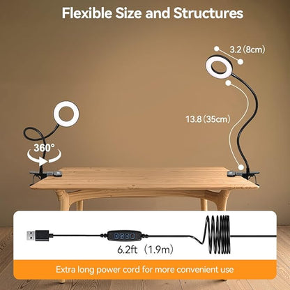Skymore Desk Clip on Light, [3 Color Modes & 10 Brightness] LED Reading Light with Clamp, Flexible Gooseneck Book Light for Kids Reading Book in Bed, Headboard-Black