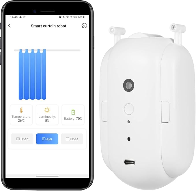 Curtain Controller, BT Automatic Curtain Opener Closer Robot Wireless Smart Curtain Motor Timer Voice Control Smart Home Automation Device for Curtain Track Rod Replacement for Amazon Assistan
