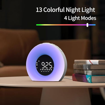 Wake Up Light Sunrise Alarm Clock with Sunrise Sunset Simulation 23 Nature Sleep Sounds 13 Colors Night Light Dual Alarms Snooze Function Sleep Aid for Heavy Sleepers Kids Adults (White)