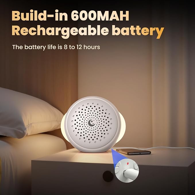 Portable White Noise Machine, Rechargeable Sound Machine for Sleep, 27 Soothing Sounds, Night Light, 24H Playtime, Compact Travel Sleep Soother for Baby Adults, Home Office Nursery