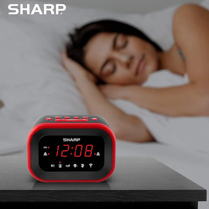Sharp Big Bang Super Loud Alarm Clock for Heavy Sleepers, 115dB Extreme Wake-Up Alarm, Dual Alarms, 6 Wake Sounds, Large Red LED Display, Dimmer Control & Battery Backup, Bedroom Clock