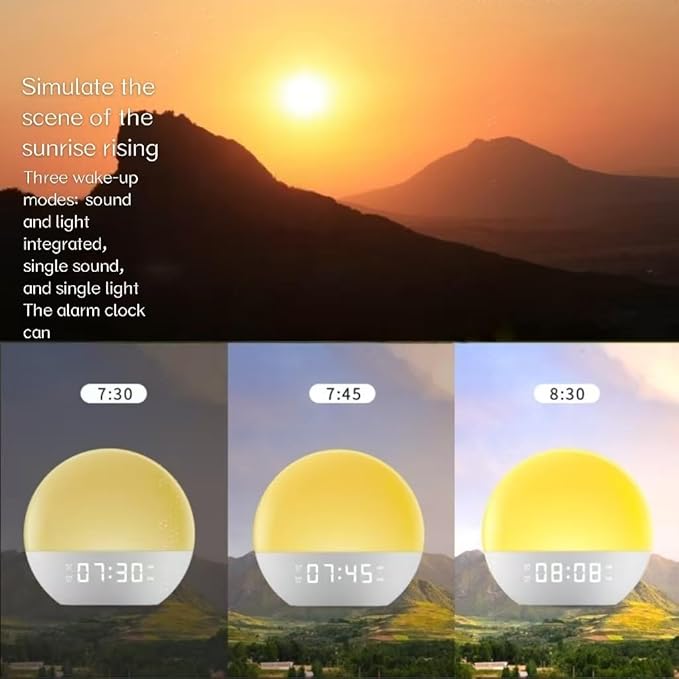 Smart Sunrise Alarm Clock with LED Color Changing Light, Digital Display, FM Radio, White Noise Machine, Natural Wake Up Light