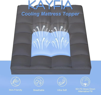KAYFIA TwinXL Mattress Topper,Extra Thick Mattress Pad Cover for Deep Sleep,3D+7D Snow Down Alternative Fill Overfilled Plush Pillow Top Mattress with 8-23 Inch Deep Pocket-Grey