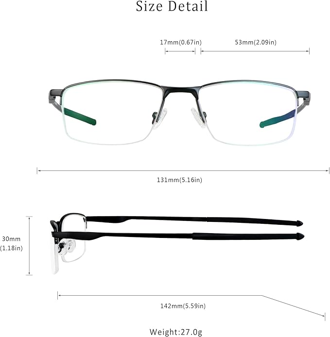 LifeArt Blue Light Blocking Glasses, Anti Eyestrain, Computer Reading Glasses, Gaming Glasses, TV Glasses for Women Men, Stylish Unisex Alloy Square Frame (Black, +3.75 Magnification)