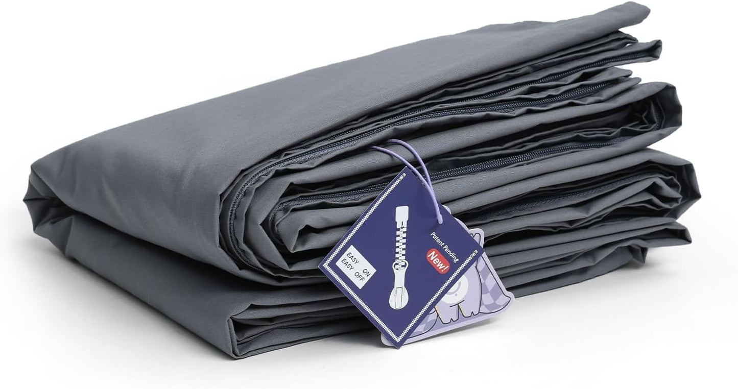 YnM Cotton 3-Side Zipper Duvet Cover for Weighted Blankets | Easy on, Easy Off Dark Grey, 80"x87"