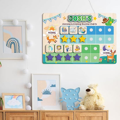 Wooden Chore Chart for Kids Visual Schedule, Routine Chart for Kids, Morning Bedtime Routine Chart for Toddlers Ages 2-4, Daily Kids Schedule Board for Home (13)