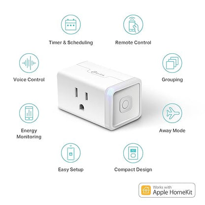 Kasa Smart Plug Mini 15A, Apple HomeKit Supported, Smart Outlet Works with Siri, Alexa & Google Home, UL Certified, App Control, Scheduling, Timer, 2.4G WiFi Only, 4 Count (Pack of 1) (EP25P4), White