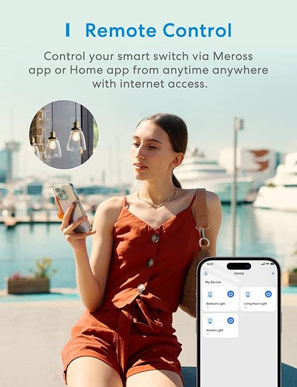 meross 3 Way Smart Switch, Smart Light Switch Supports Apple HomeKit, Siri, Alexa, Google Assistant & SmartThings, 2.4GHz WiFi Light Switch Neutral Wire Required, Remote Control Timer 2 Pack
