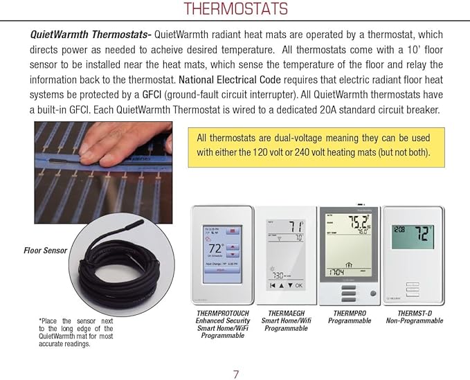 QuietWarmth Thermostat THERMAEGH Smart Home/WiFi Thermostat w/Built-in GFCI for Control of 120V or 240V Radiant Heat Includes Floor Sensor