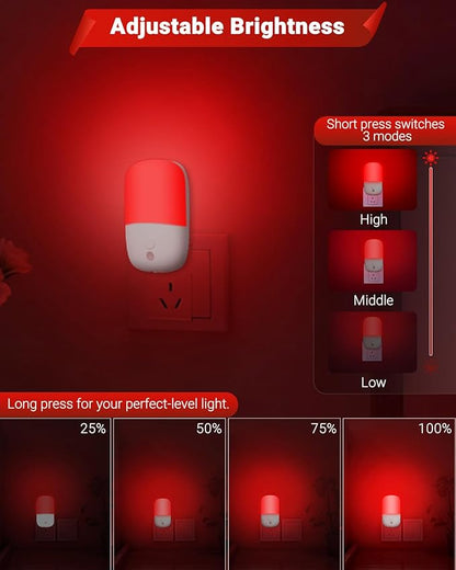 670nm Red Night Lights with Retractable Plug [2 Pack] - 0.5W Red Light Night Light with Dusk to Dawn Sensor - Auto On/Off LED Night Light Plug into Wall Pefect for Bedroom, Bathroom, Hallway
